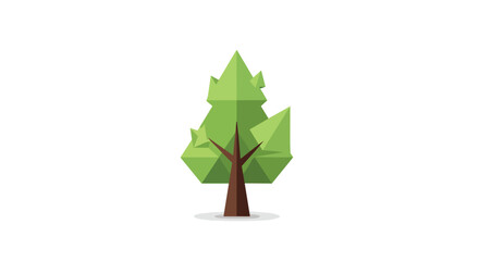 Obraz premium Low Poly Geometric Green Tree Illustration Isolated on White Background