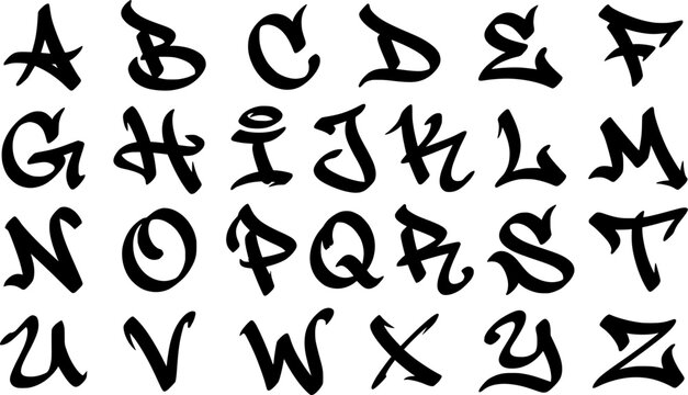 Stylized Graffiti Alphabet Font Set Featuring Urban Street Art Lettering From A to Z Outline Vector