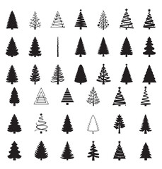 Obraz premium Collection of Minimal Black Christmas Tree Icons and Silhouettes for Holiday Design