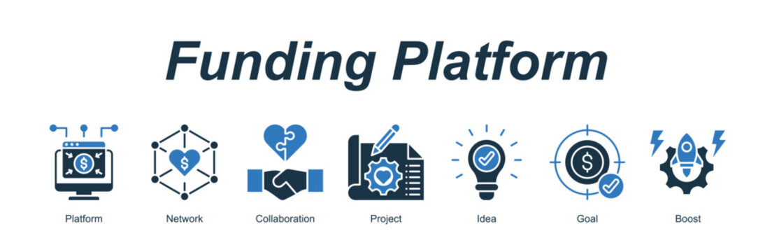 Funding Platform web banner icon concept for with icon of Platform, Network, Collaboration, Project, Idea, Goal, Boost.