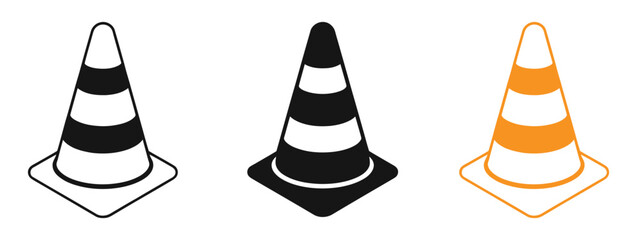Traffic cone icons in black and orange on white background for construction or warning signs vector illustration © Nabila
