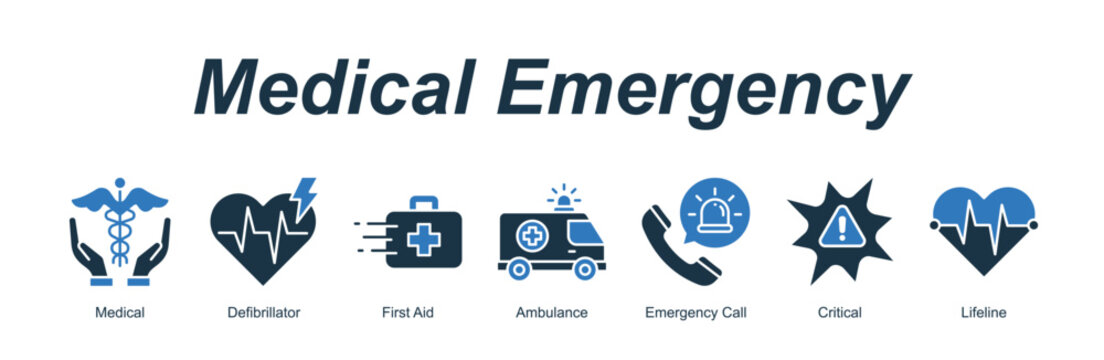 Medical Emergency web banner icon concept for with icon of Medical, Defibrillator, First Aid, Ambulance, Emergency Call, Critical, Lifeline.