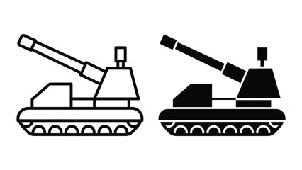 Military tank icon with barrel raised vector illustration © mst