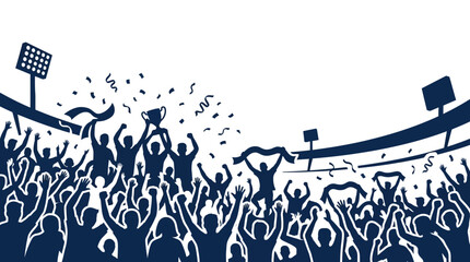 Silhouette of cheering sports crowd celebrating victory with trophy. © Mbah Ginah