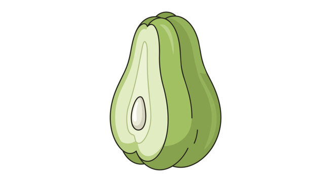 Fresh Green Chayote Squash Illustration Showing Half Cut Section with Seed Isolated on White Background