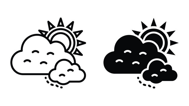 Two cartoon clouds with faces smiling and frowning in sky