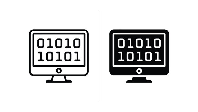 Binary code numbers on two computer monitors side by side