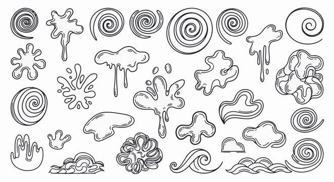 Abstract artistic doodle vector illustration featuring a complex composition of hand-drawn lines, geometric shapes, whimsical squiggles, and organic patterns on a plain white background.