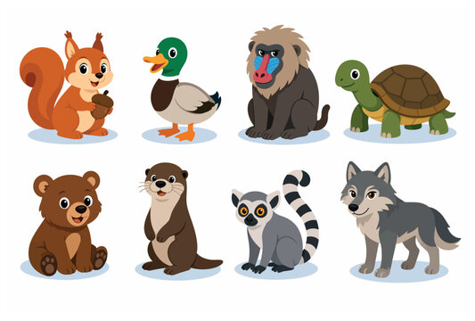 Cartoon forest animal friends group.