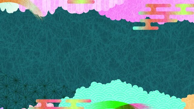 Traditional Japanese Washi Paper Texture Background with Colorful Cloud Patterns