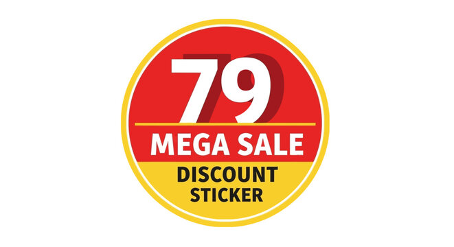 79 Mega Sale Discount Sticker, Percentage Off, Special Offer, Red Yellow Circle Badge