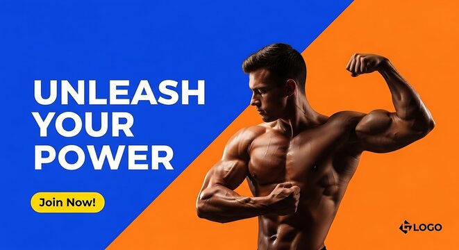 Muscular man flexing his biceps power.
