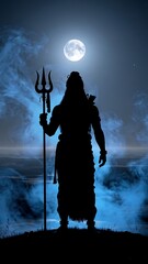 Obraz premium Hindu god Shiva standing under moonlight.