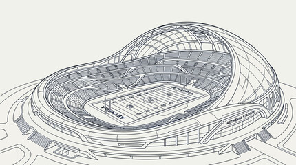Architectural sketch of a modern American football stadium with a unique dome design. © Ari ortega