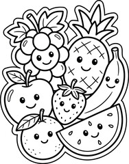 Naklejka premium Hand Drawn Fruit Coloring Book Vector Illustration Line Art Style