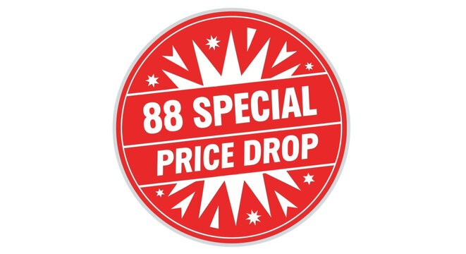 Special Price Drop 88 Sale Sticker - Red Circle with White Text and Starburst