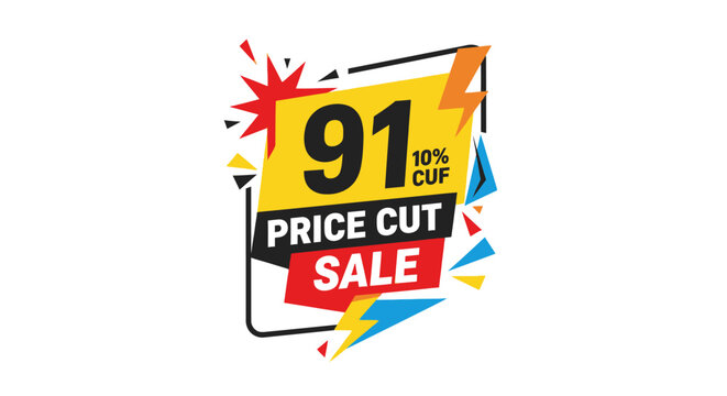 91% Price Cut Sale Banner - Discount Offer, Flash Sale, Big Savings