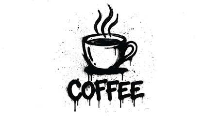 Grunge coffee cup typography illustration with dripping paint effect and steaming mug vector design for cafe branding © Bappi