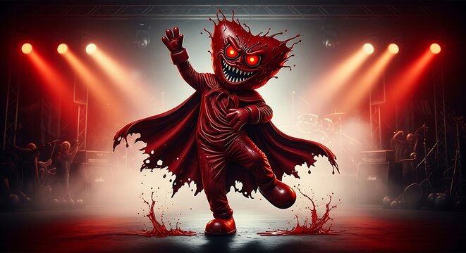 Dancing red devil on stage performance.