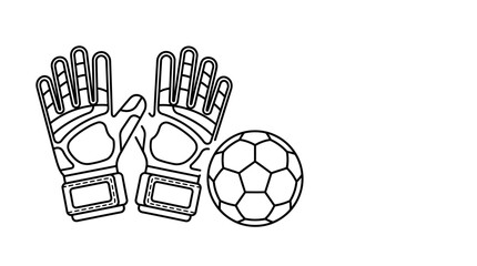 Black and white outline illustration of goalkeeper gloves and a soccer ball. © sumi ari