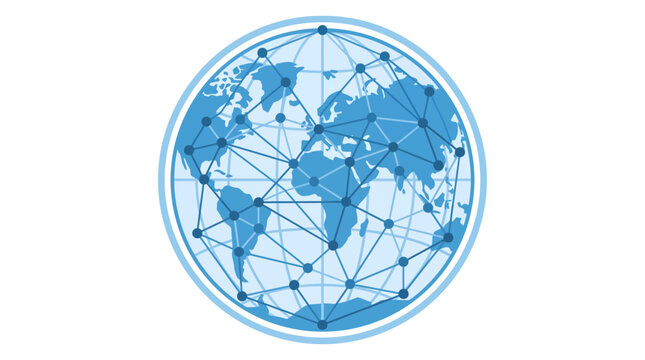 Abstract illustration of a digital global network, depicting worldwide connectivity and data communication across continents, symbolizing modern technology and the interconnected world