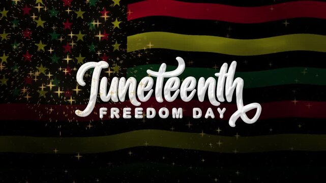 Juneteenth freedom day text animation with waving flag and fireworks, perfect for social media posts, event promotions, and historical presentations.