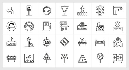 Hand-Drawn Icons: Traffic, Road Signs, Navigation, and City Symbols Collection © mecca