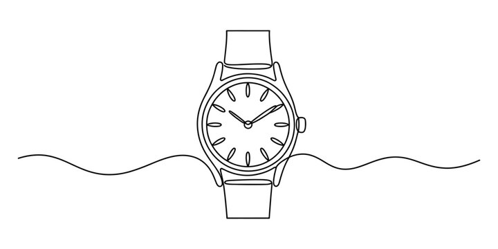 Classic wristwatch drawn in a continuous single line style showing an elegant luxury accessory for timekeeping and fashion design concept for modern lifestyle Vector, illustration