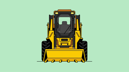 Fototapeta premium Front View Illustration of a Yellow Skid Steer Loader Construction Vehicle.