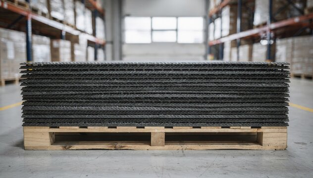 Medium shot of textured pallet sheets displaying enhanced grip for secure stacking and transportation in a warehouse setting.