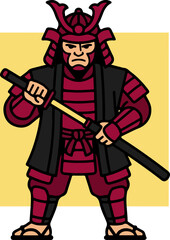 Fototapeta premium Illustration of a fierce samurai warrior holding a katana sword.