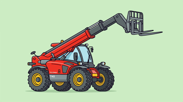 Illustration of a red telescopic handler construction vehicle.