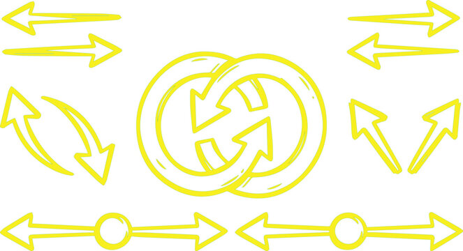 Arrows rendered in yellow neon style display a variety of looping, circular, and straight directional paths.