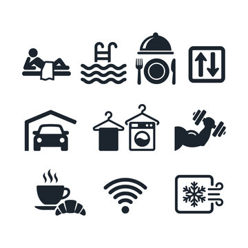 Black icons for hotel services.