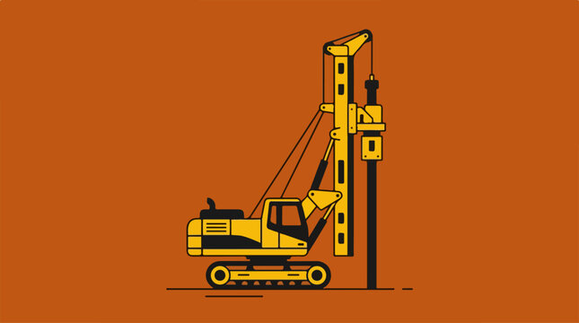 Yellow Piling Rig Construction Machinery Illustration.