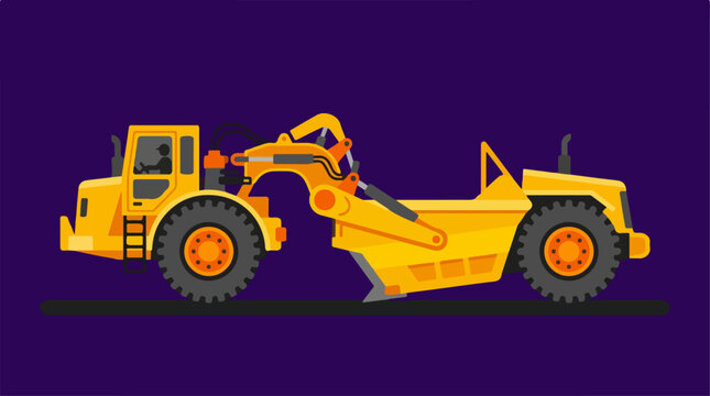 Yellow wheel tractor scraper construction vehicle for heavy earthmoving and land leveling tasks.