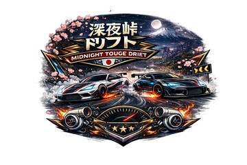 midnight touge drift, Mount Fuji, Japanese drift, touge racing, mountain pass racing, night drift scene, JDM culture, street racing Japan, drift cars, winding mountain road, high performance cars, rac © Tita