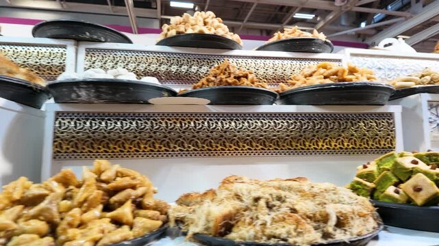 Assorted Middle Eastern Baklava and Pastries on Display at Paris Market