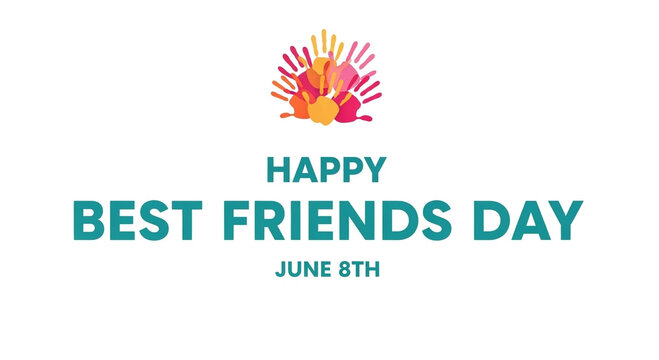 Happy best friends day june 8th celebration with colorful handprints