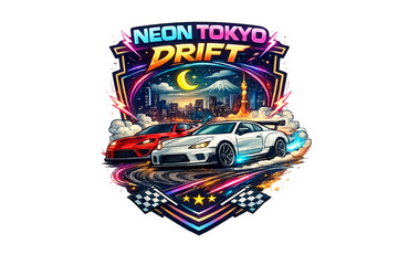 neon Tokyo drift, Tokyo night racing, street racing Japan, neon city lights, drift scene, JDM culture, underground racing, urban motorsport, high performance cars, racing adrenaline, speed culture, tu © Tita