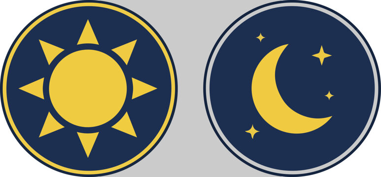 Flat Vector Sun and Moon Icons for Day and Night Cycle Representation.