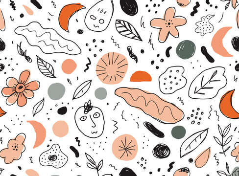 Elegant Seamless Feather Pattern Vector with Hand Drawn Boho Feathers and Decorative Organic Style