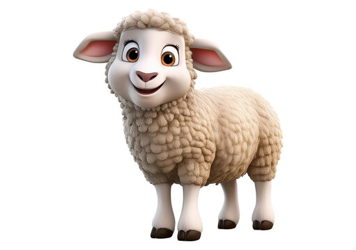 Cute 3d cartoon sheep smile isolated on a transparent or white background