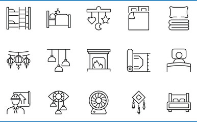 Fototapeta premium Bedroom related line icons set. Vector editable stroke.