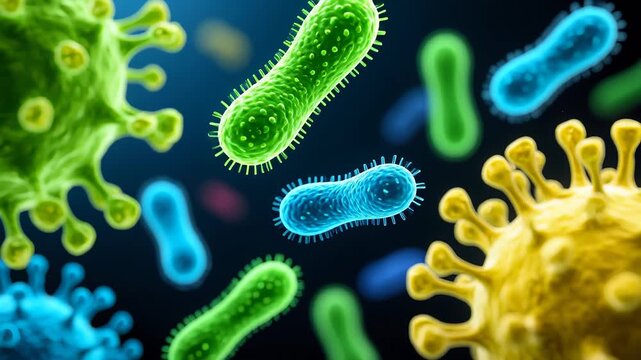 Colorful bacteria and virus micrographs
