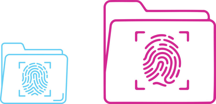 Two folder icons with fingerprint symbols in blue and purple