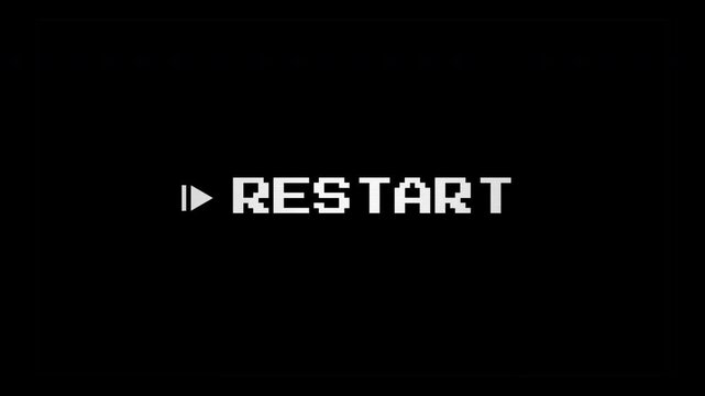 Retro 8-Bit Pixel Restart Text Animation with Glitch Effect on Black Background Alpha Channel 4k video