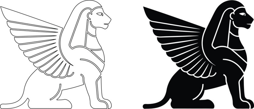 Ancient sphinx winged lion vector icon isolated on transparent background for heraldry use.