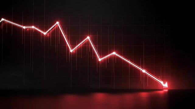 Red glowing downward trend line graph on dark background illustrating financial loss and market decline