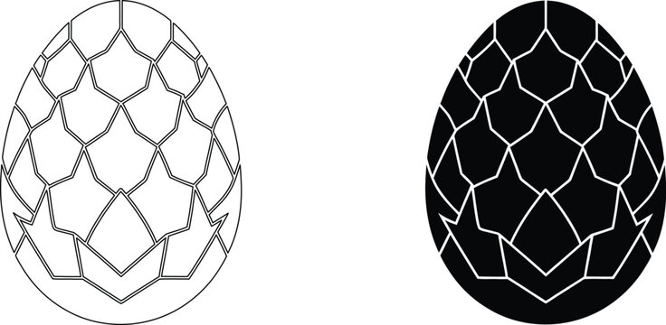 Dragon egg shell textured scale pattern vector illustration set oval fantasy reptile egg.